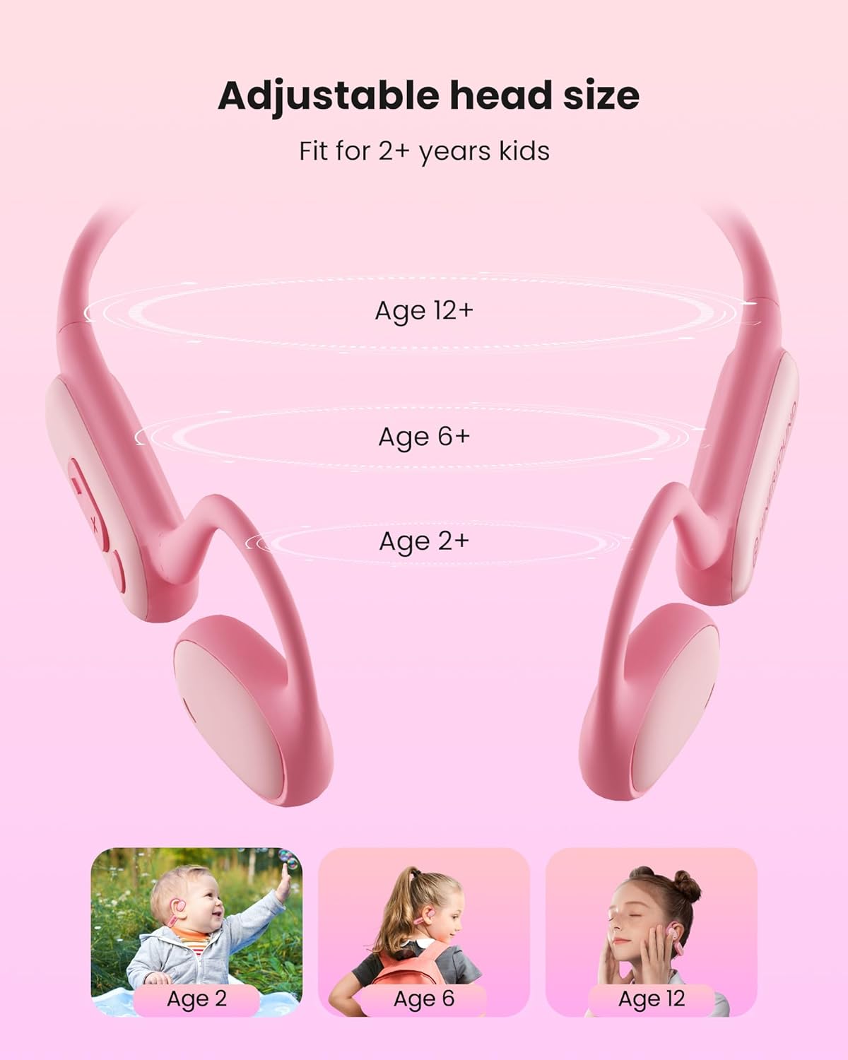 Hinersound Open Ear Wireless Air Conduction Kids Headphones - Pink