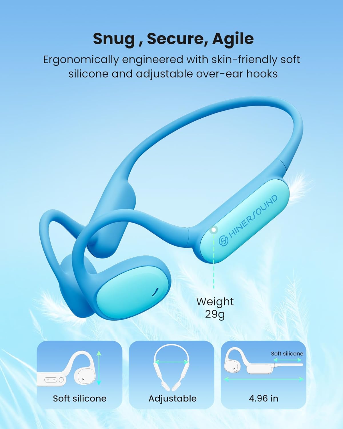 Hinersound Open Ear Wireless Air Conduction Kids Headphones - Blue